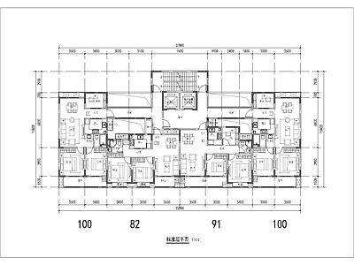 现代住宅楼建筑 一类高层 两梯四户 82至100平 现代住宅平面 方案图纸 施工图