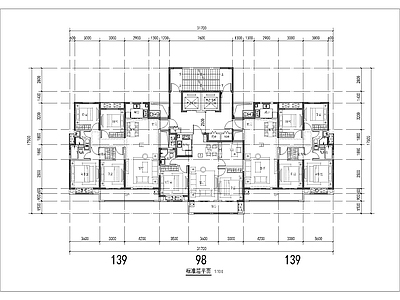 现代住宅楼建筑 98平139平 T3一类高层 双阳台 方案平面 施工图