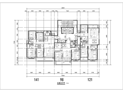 现代住宅楼建筑 98至141平 T3一类高层 边厅户型 现代住宅 方案平面 施工图