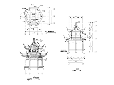 中式亭子 景观亭 施工图