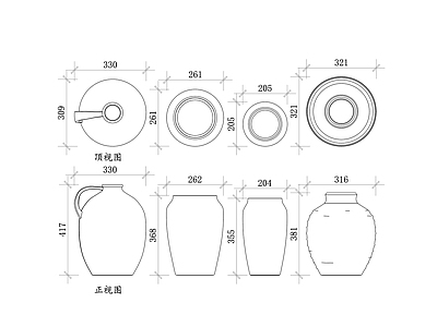 现代摆件 陶罐 陶瓷罐 泥罐 瓷罐 土陶罐 施工图