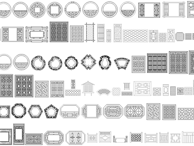 中式线条 雕花 窗花 木格窗 屏风隔断 栏杆围挡 纹样图案 施工图