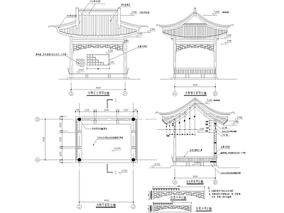 中式古建 水榭 仿古建筑 景观亭 四角亭 凉亭 施工图