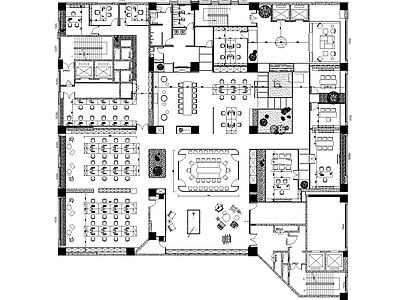 现代整体办公空间 办公室 集团办公室 现代整体办公空间 平面图 施工图