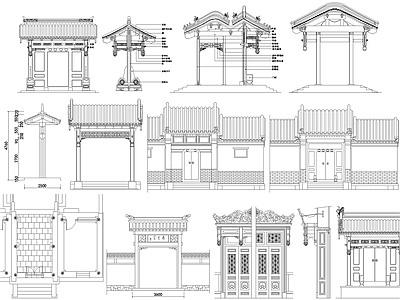 中式门头 大门 门楼 垂花门 古建筑 施工图