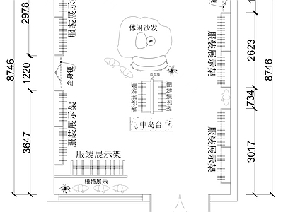 奶油服装店 服装店平面布局图 专卖店 橱窗 施工图