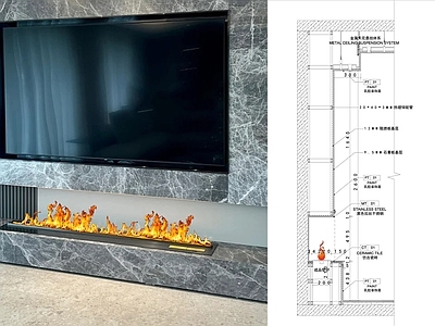 现代其他室内工艺节点 墙面电子壁炉节点 悬浮背景墙壁炉 电子壁炉节点图 悬浮墙电子壁炉 悬浮电子壁炉 施工图