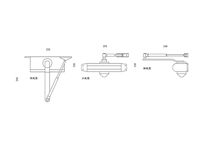 现代五金管件 自动闭门器 液压门控 液压关门器 门用液压缓冲器 液压门弹簧器 施工图