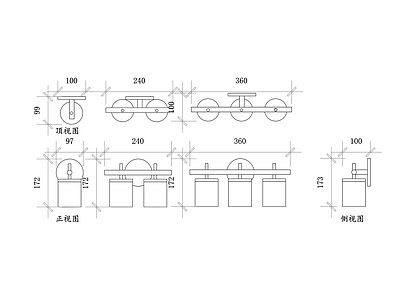 现代灯具图库 卫生间灯 洗手间灯 浴室照明灯 浴室吸顶灯 防水灯具 施工图