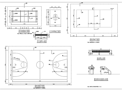 景观节点 运动场地 羽毛球场 乒乓球场 排球场 篮球场 施工图