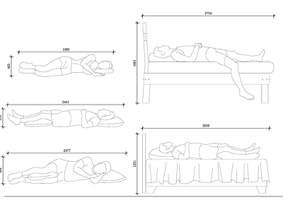 现代人物 睡眠姿势图 睡姿示意图 人物睡姿图 睡眠体态图 睡觉姿势参考图 施工图