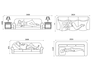 现代人体工程学 沙发上的人物姿势 沙发坐姿 沙发上的身体姿态 沙发休息姿态 沙发上的人物体态 施工图