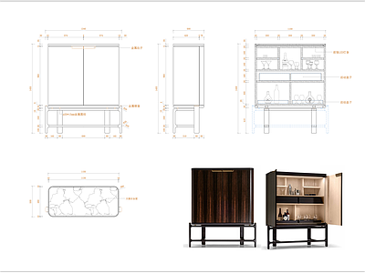 现代轻奢柜子 餐边柜 储物柜 橱柜 酒柜 博古架 施工图