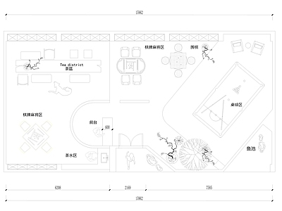 现代棋牌室 棋牌室 麻将馆 休闲娱乐空间 130平 平面布置图 施工图