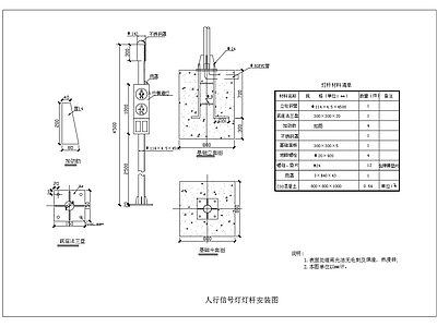 现代其他节点详图 人行信号灯灯杆 人行红绿灯基础图 施工图