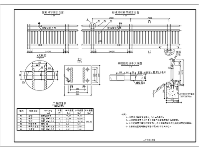 现代其他节点详图 人行道栏杆护栏 人行护栏大样图 标准段栏杆大样图 施工图