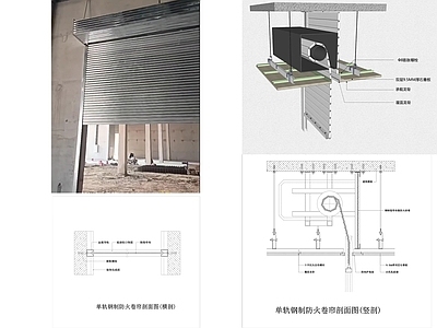 现代门节点 单轨钢制防火卷帘 卷帘门节点 防火卷帘门 钢制卷帘门 电动卷帘门 施工图