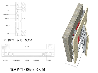 现代门节点 石材暗门节点图 隐形门节点 石材干挂暗门节点 管道井暗门节点 消防栓暗门节点 施工图