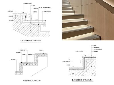 现代楼梯节点 石材楼梯节点图 楼梯剖面 楼梯节点 楼梯灯带节点 瓷砖楼梯节点 施工图