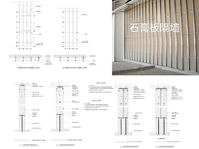 现代墙面节点 石膏板隔墙节点 新建墙体节点 隔墙节点 轻钢龙骨隔墙节点 钢龙骨隔墙节点 施工图