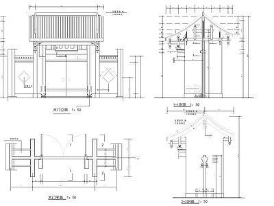 中式新中式古建 古建门头 古建大门 仿古建筑 川派四合院大门 施工图