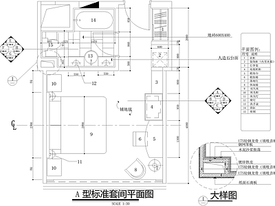 酒店 酒店客房 酒店客房卫生间 大床房 标准套间单间 行李架梳妆台 施工图