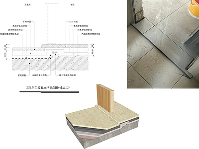 现代地面节点 卫生间门槛石节点 门槛石节点 地面高差节点 卫生间节点 卫浴节点 施工图