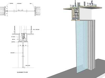 现代门节点 电动玻璃门节点 玻璃门节点 暗藏式玻璃门节点 电动门节点 暗门节点 施工图