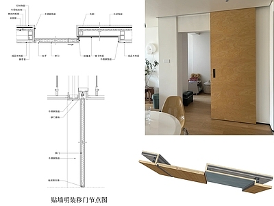 现代门节点 贴墙明装移门节点 移门节点 推拉门节点 吊挂门节点 吊轨移门节点 施工图