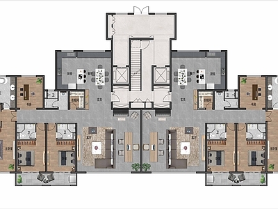 现代住宅楼建筑 大平层 300平户型 住宅 平面图