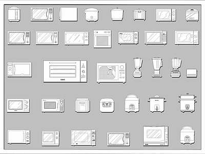 现代电器 厨房电器设备 电饭煲 榨汁机 微波炉 施工图