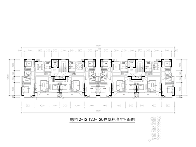 现代住宅楼建筑 洋房T2双拼 120＋120㎡ 施工图