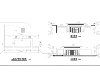 新中式现代住宅楼建筑 中式住宅小区大门 平立剖全套图纸 施工图