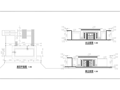 现代住宅楼建筑 中式住宅小区大门 平立剖全套图纸 施工图