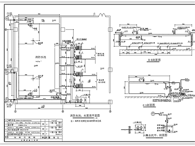 给排水节点详图 消防水池水泵房 施工图