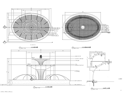 欧式水景 入口水景 椭圆形水景 喷泉 施工图