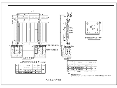 现代其他节点详图 人行道栏杆大样图 人行道护栏栏杆 施工图