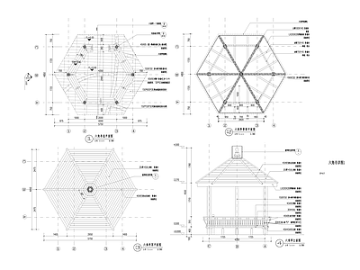 现代亭子 木亭 施工图