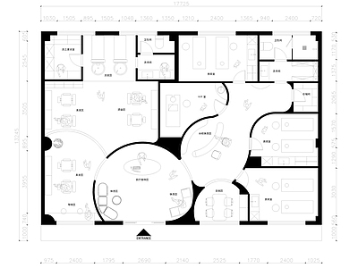 现代美容院 美容院 养生会所 235平 平面布置图 施工图