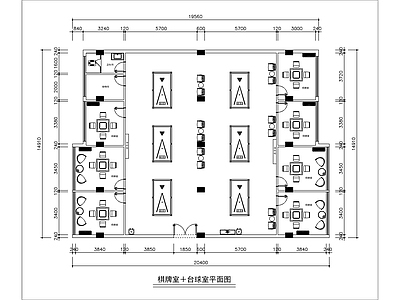 现代台球厅 棋牌室 台球室 休闲娱乐布局图 施工图