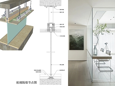 现代墙面节点 玻璃隔墙节点 无边框玻璃隔墙 玻璃隔断节点 钢化玻璃隔墙节点 施工图