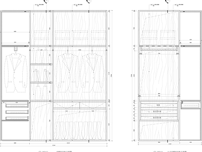 现代简约家具节点详图 衣帽间L型衣柜 衣柜节点大样图 施工图