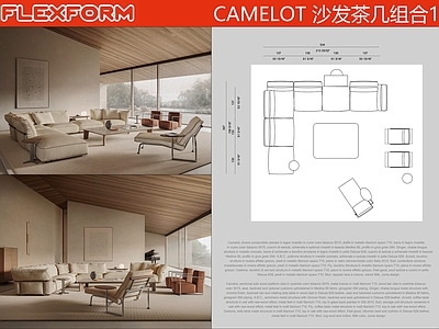 现代中古沙发 Flexform 沙发茶几组合 多人沙发 转角沙发 贵妃榻 施工图