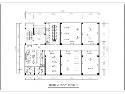 现代舞蹈室 舞蹈培训中心平面 舞蹈室平面布置图 施工图