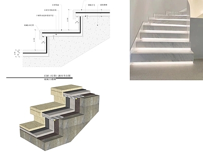 现代楼梯节点 石材灯带楼梯节点 石材灯带踏步楼梯 楼梯节点 石材楼梯踏步节点 楼梯灯带节点 施工图
