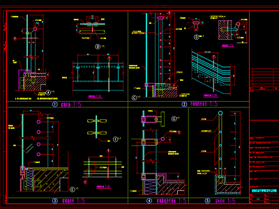 现代其他节点详图 玻璃栏板 不锈钢栏杆扶手 施工图