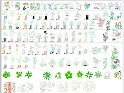 现代新中式综合植物图库 各类绿植组合 绿植组合 施工图