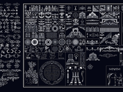 法式美式线条 雕花 镂空雕花组合 欧式花纹组合 施工图