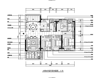 平层 现代中式住宅室内 四室两厅 施工图