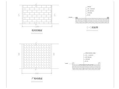 混凝土结构 花岗岩铺装结构 花岗岩广场 铺装剖面图 广场砖路图 路面 施工图